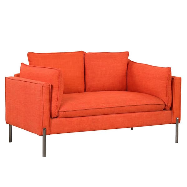 Polibi 56.00 in. W Modern Square Arm Linen Fabric Straight Sofa for Living Room, Apartment in Orange (2-Seat)