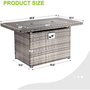 Gray 40 in. 50000 BTU Rectangular Wicker Outdoor Propane Fire Pit Table with Storage Space, Lid and Rain Cover