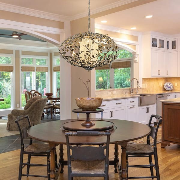 Ezra 16-Light Vintage Bronze Cage Chandelier with Crystal Accents