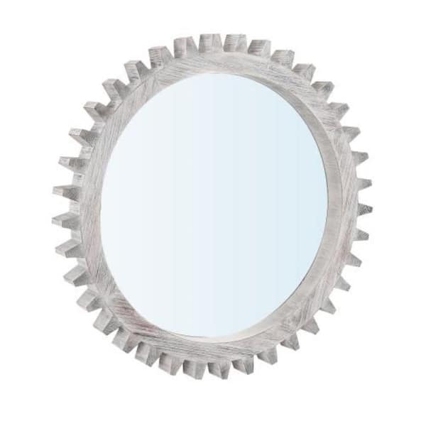 Gear Shape 17 in W x 17 in. H Round Wood Framed Wall Bathroom Vanity Mirror in Antique White Washed