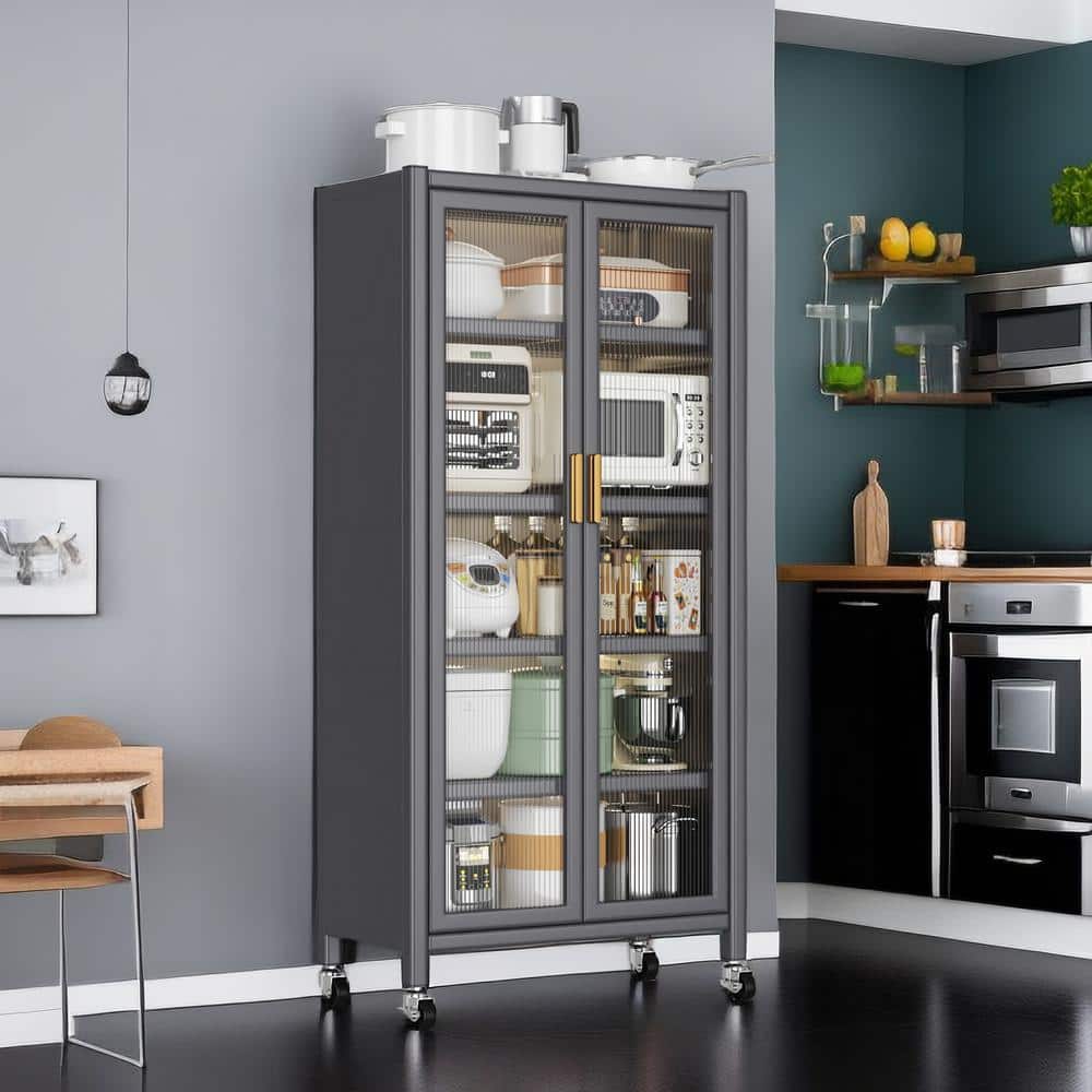 Gray Metal Kitchen Cart with Wheel, 5-Tier Metal Bakers Rack Kitchen Pantr