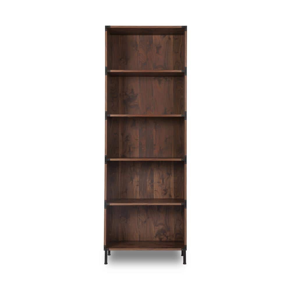 71 in. Brown Wood 5-shelf Accent Bookcase with Storage