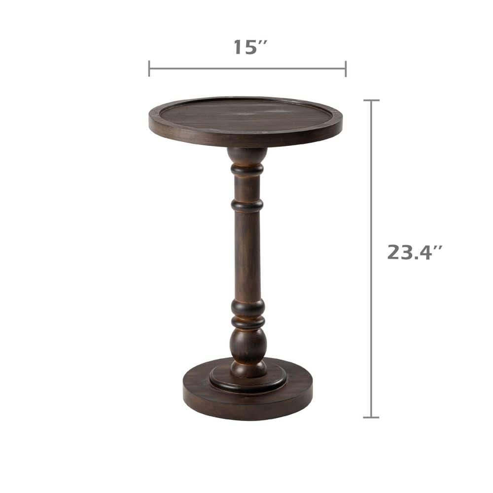 Espresso Round Wood Pedestal Tray Top End Table