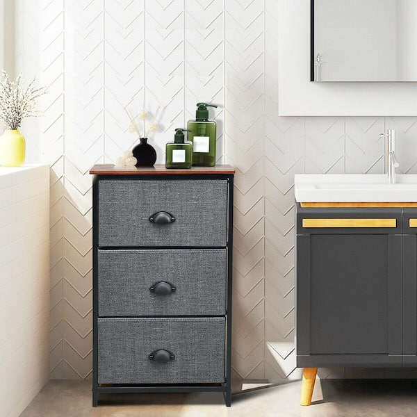Gymax 29 in. H x 18 in. W x 12 in. D Black 3-Drawers Nightstand Side Table Storage Tower Dresser Chest Home Office