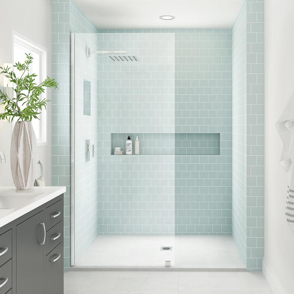Elyse XL Frameless Clear Glass Shower Door with Stainless Steel Frame