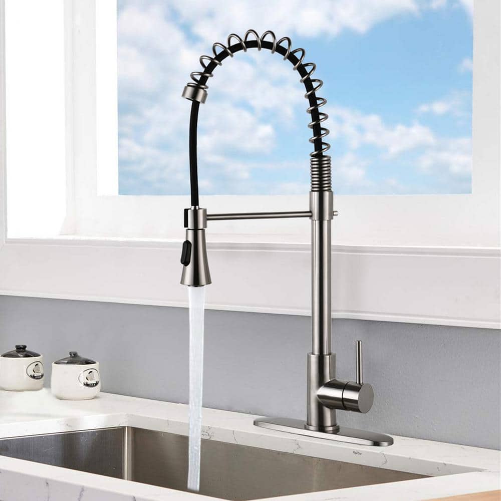Magic Home Commercial Single-Handle Lever Spring Pull Out Kitchen Faucet in Brushed Nickel, Brushed Niickel -  MS-D0674-BN