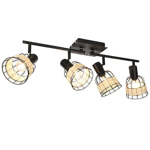2 ft. 4-Head Black Modern Hard Wired Track Lighting Kit with Step Head