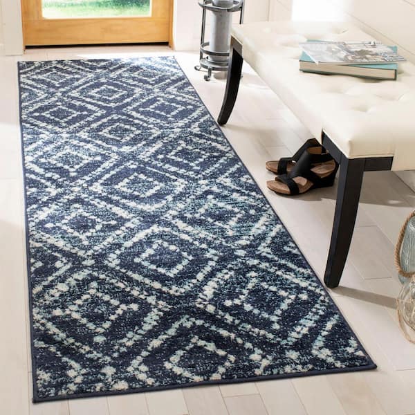 Adirondack Navy/Ivory 3 ft. x 14 ft. Geometric Runner Rug