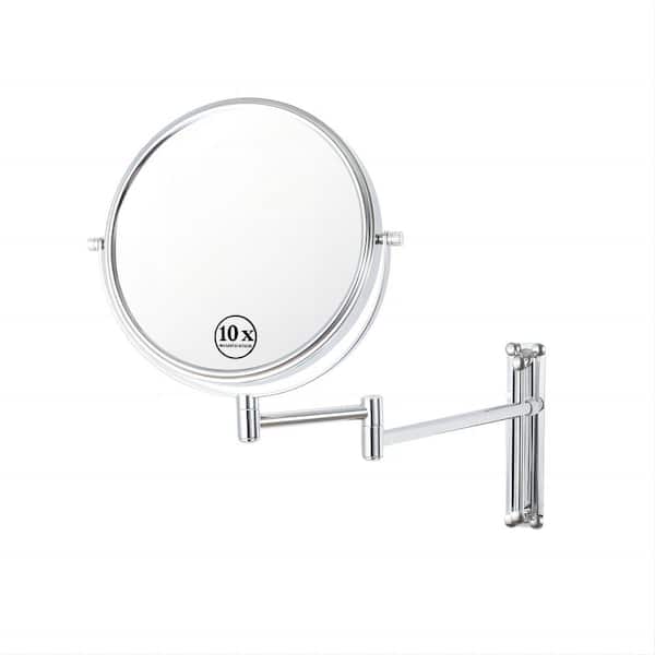 13 in. W x 16.5 in. H L Metal Chrome Makeup Mirror Wall Mounted 10x Magnifying Mirror Adjustable Extending Vanity Mirror
