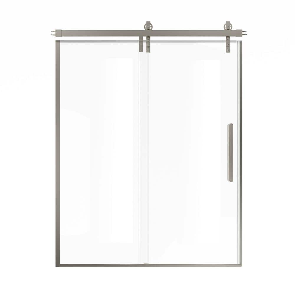 59.6-60.6 in. W x 76 in. H single sliding Frameless Shower Door with SGCC certified glass in Brushed nickel price history on PriceWatchPro