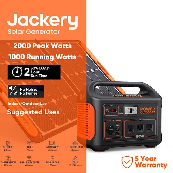 Jackery 1000-Watt Continuous Output, Solar Generator 880 Push 