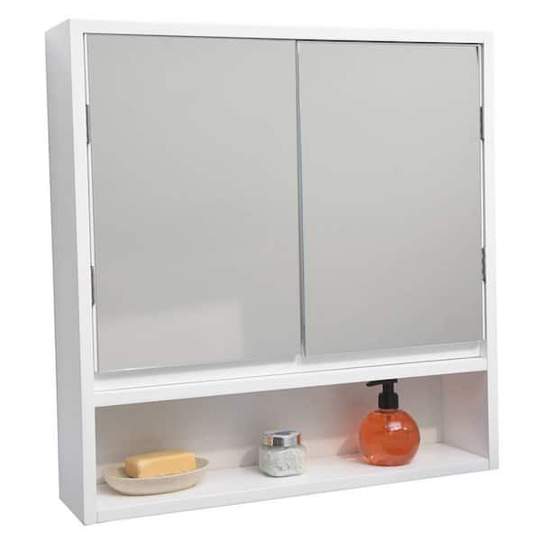Evideco 22.8 in. x 22.1 in. Surface-Mount Medicine Cabinet with Mirror in White