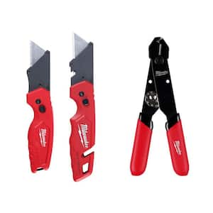 FASTBACK Folding Utility Knife and Compact Utility Knife w/12-24 AWG Adjustable Compact Wire Stripper/Cutter (3-Piece)