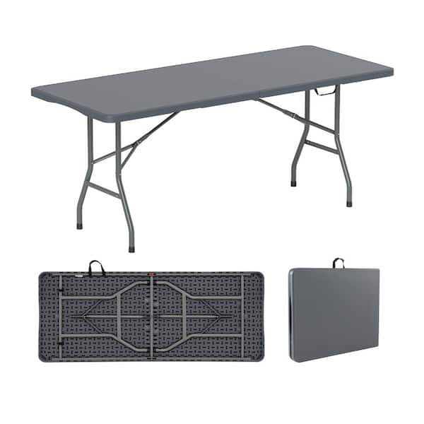 6 ft Fold-in-Half Portable Folding Table with HDPE Tabletop and 350 lb Capacity, Gray