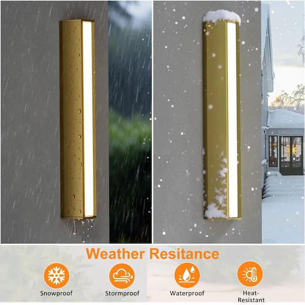 Maxax 23.2 in. Gold Outdoor LED Wall Sconce Light Fixture 3CCT