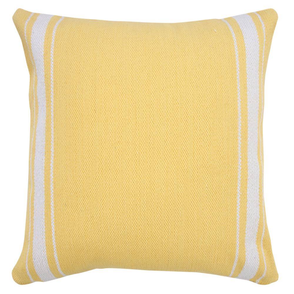 Yellow and White Cotton Striped 20" Square Throw Pillow