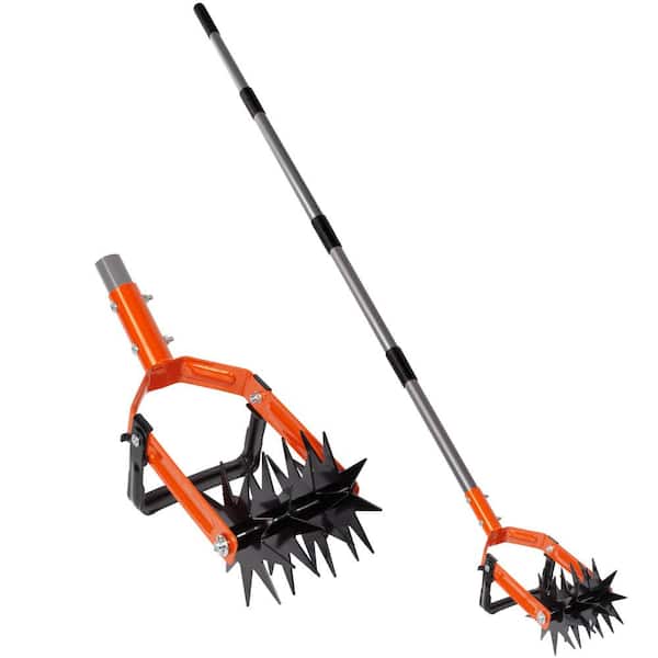 73 in. Rotary Hand Cultivator Tool, Adjustable Garden Hand Tiller with Stainless Steel Pole