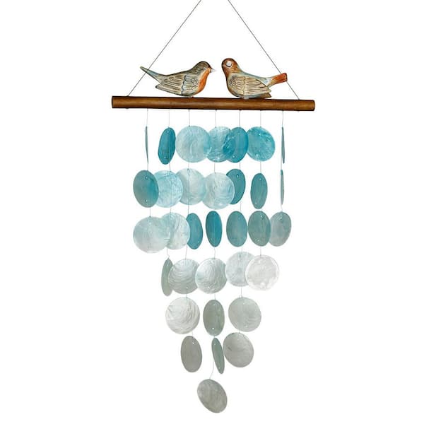 WOODSTOCK CHIMES Asli Arts Collection, Love Birds Capiz Chime, 29 in. Painted Wind Chime BIRDP