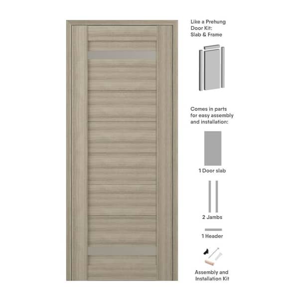 Perla 36 in. x 83.25 in. Right-Hand Frosted Glass Shambor Solid Core Wood Composite Single Prehung Interior Door
