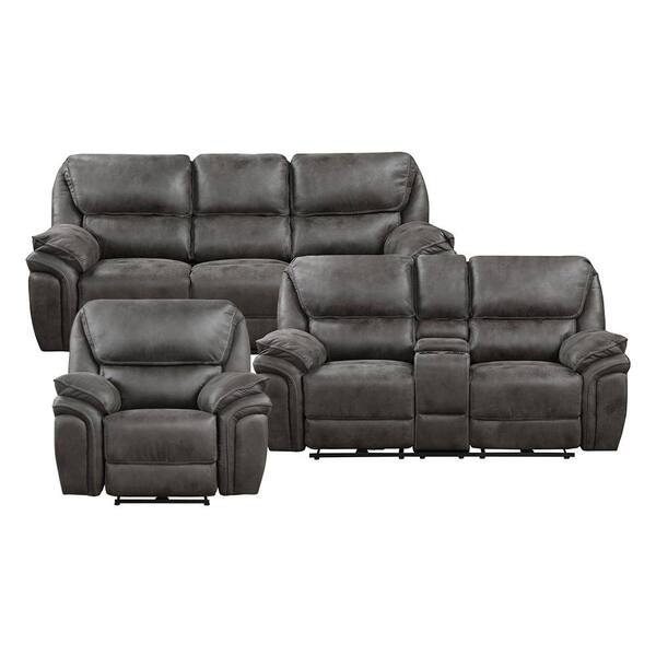 Arlo 90 in. W Pillow Top Arm Microfiber Rectangle 3-Piece Power Reclining Sofa Set in Gray
