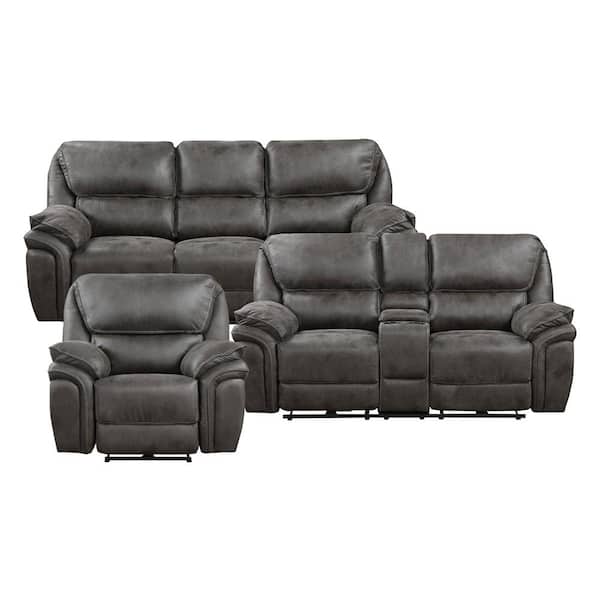 Arlo 90 in. W Pillow Top Arm Microfiber Rectangle 3-Piece Power Reclining Sofa Set in Gray