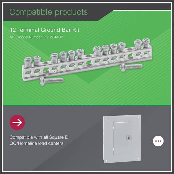 Square D 12 Terminal Ground Bar Kit for QO/Homeline