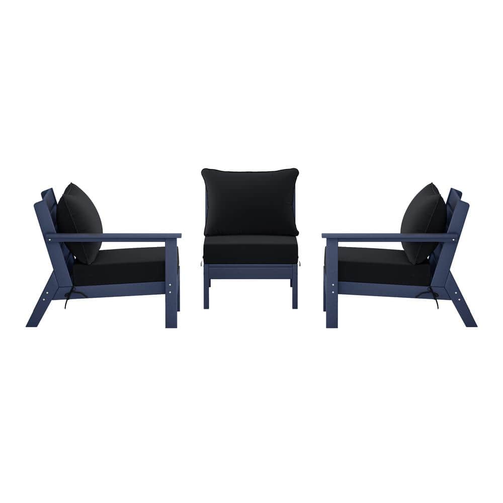 Birchwood Navy Blue Arrangeable 3-Piece HDPE Deep Seating Outdoor Patio Conversation Sofa Armchair Set w/Black Cushions price history on PriceWatchPro
