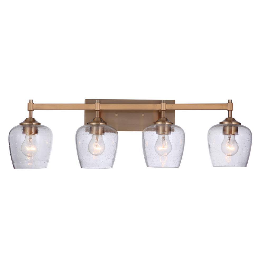 Stellen 30.25" Satin Brass Vanity Light with Clear Glass Shades