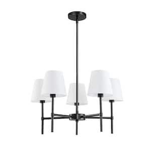 5-Light Black Modern Chandelier for Dining Room with Fabric Shade Height Adjustable Chandelier Light Fixture