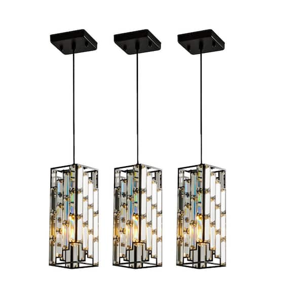 3 Pack 1-Light Black Mini Rectangular Transitional Crystal Prism Pendant Light No Bulbs included