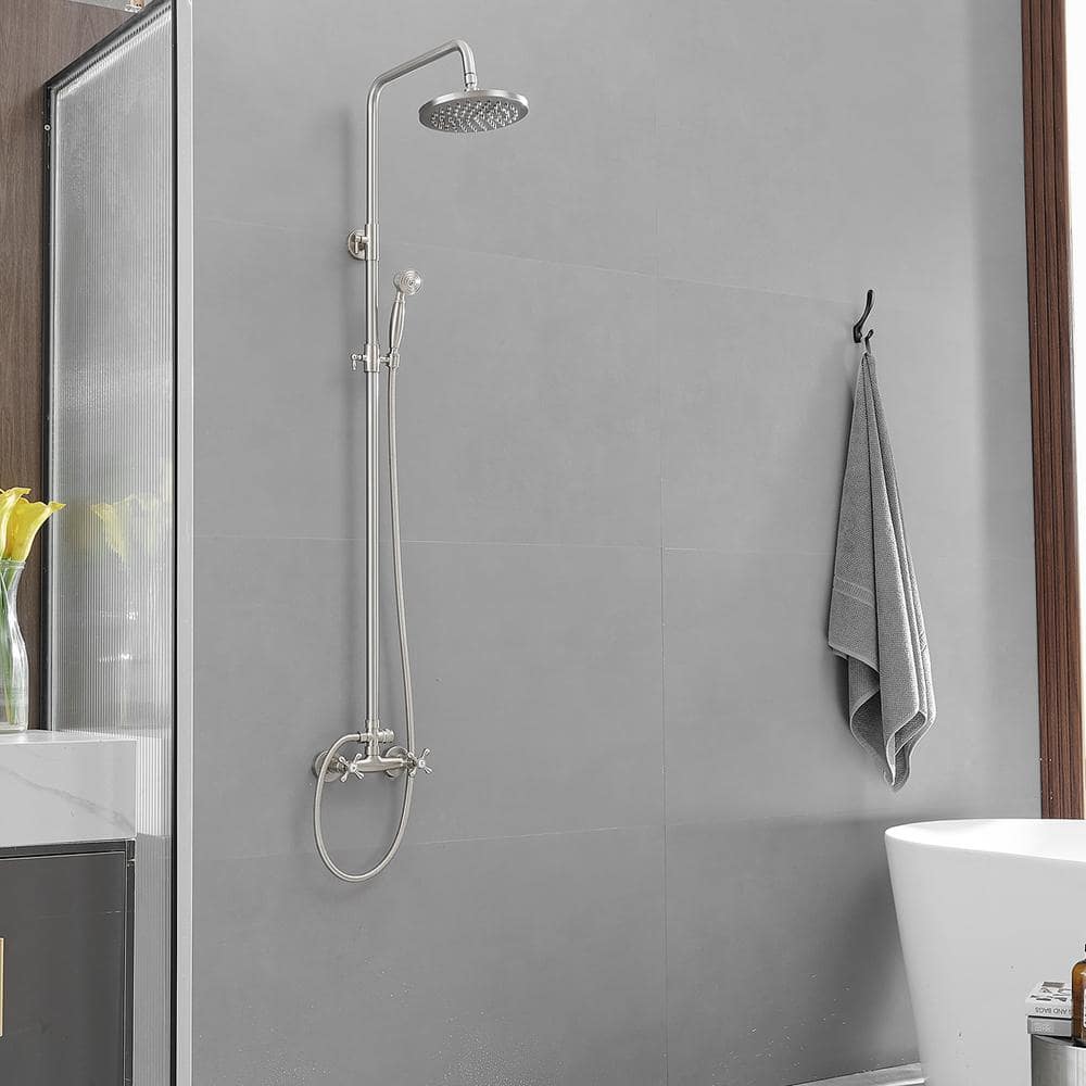 Adjustable Nickel Dual Head Rain Shower System with Handheld
