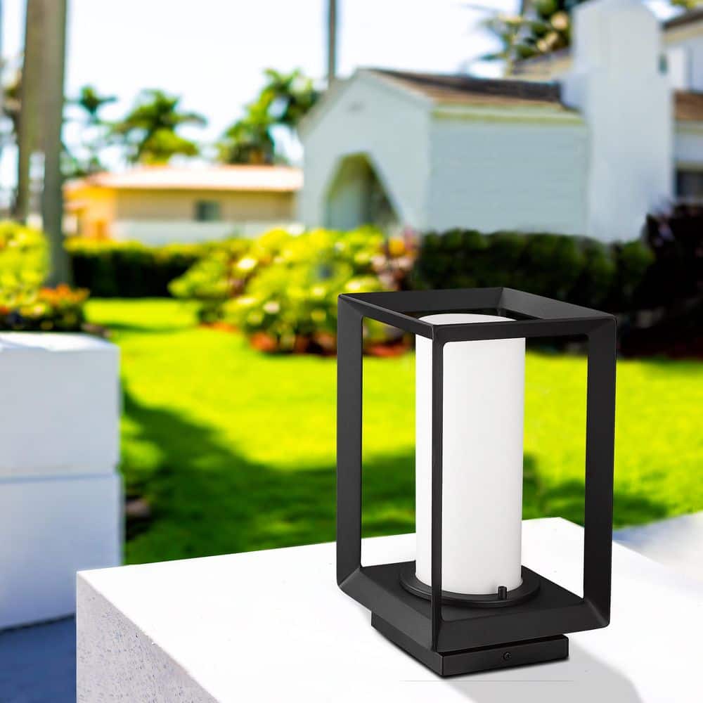 Natural Black Metal Outdoor Pier Mount Light with Opal Glass Shade