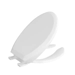 Premium Slow-Close Plastic Elongated Open Front Toilet Seat with Cover and Adjustable Hinge in White
