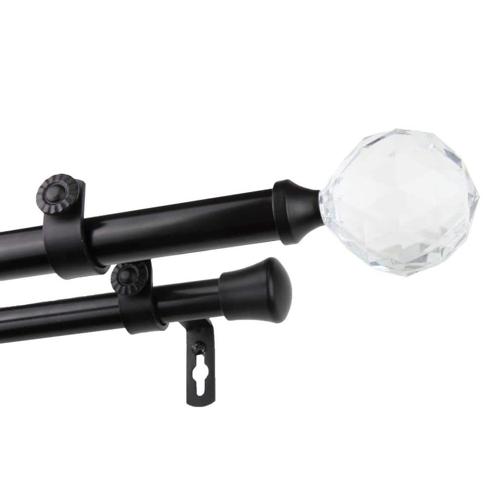 Adjustable Black and Gold Double Curtain Rod with Crystal Finial