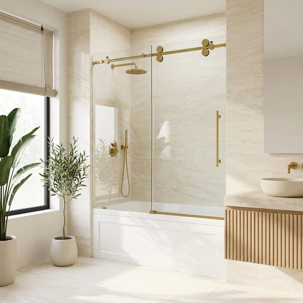 VIGO Elan 56 to 60 in. W x 66 in. H Sliding Frameless Tub Door in