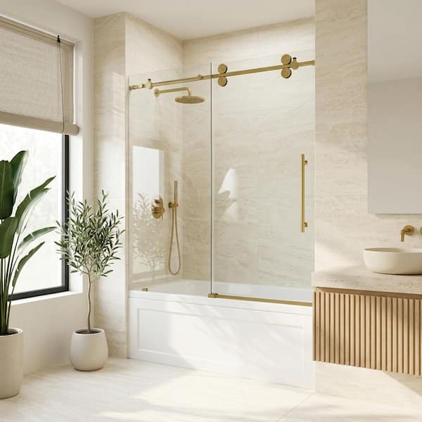 VIGO Elan 60 in. W x 66 in. H Sliding Frameless Tub Door with