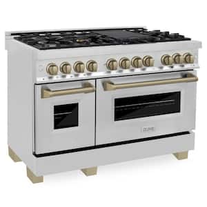 ZLINE Autograph Edition 48" 6.0 cu. ft. Double Oven Dual Fuel Range with Gas Stove and Electric Oven in. Stainless Steel