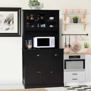 Black Kitchen Pantry Cabinet Storage with Adjustable Shelves, Buffet Cupboard and Microwave Stand