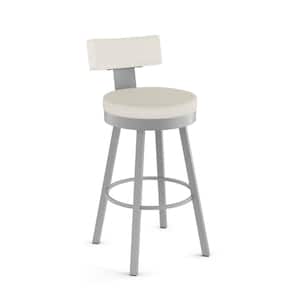 Morgan 30.6 in. Off White Faux Leather/Shiny Grey Metal Low Back Swivel Bar Stool