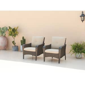Brentwood Brown Wicker Outdoor Chair with Beige Cushions (2-Pack)