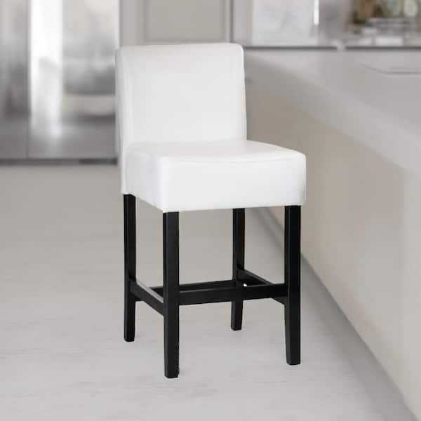 Counter Ivory and Black Wood Frame Stool Chair with Cushion (Set of 2)