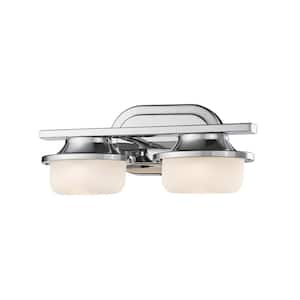 Optum 14 in. 2-Light Chrome Integrated LED Shaded Vanity Light with Matte Opal Glass Shade