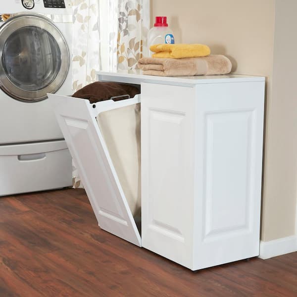 White Tilt Out Hamper With Cabinet, Laundry Hamper Cabinet With Shelves