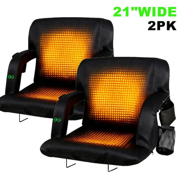 2-Piece Black 21 in. W Portable Heated Stadium Seats Bleachers with Padded Backrest, USB 3 Levels of Heat and 5 Pockets
