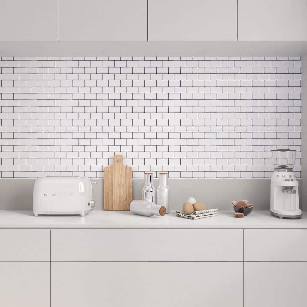 12" x 12" White Vinyl Peel and Stick Subway Tile