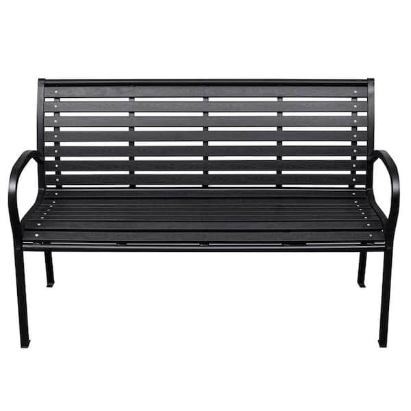 Patio 35 in. Black Metal Outdoor Bench