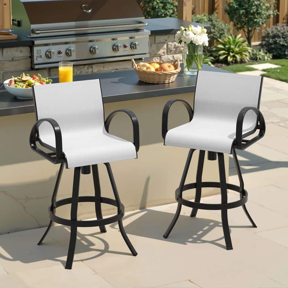 Aluminum Outdoor Bar Stool with 360° Rotation Sunbrella Fabric Seat and Backrest Oyster Patio Bar Chairs (2-Pack) price history on PriceWatchPro