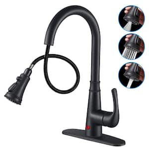 Single Handle Pull Down Activation Pull Down Sprayer Kitchen Faucet with Deckplate Included and Touchless in Matte Black