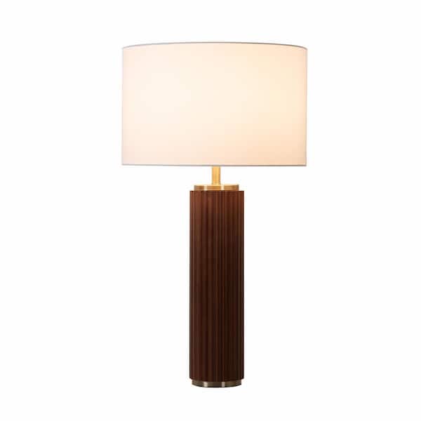 NOVA of California Tambo 24 in. Weathered Brass LED Table Lamp for Living Room with White Linen Shade