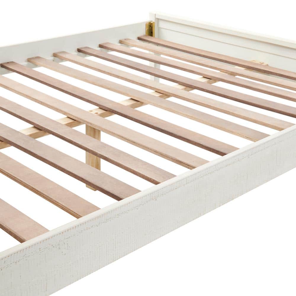 Driftwood White Pine Full Platform Bed with Drawer and Slats